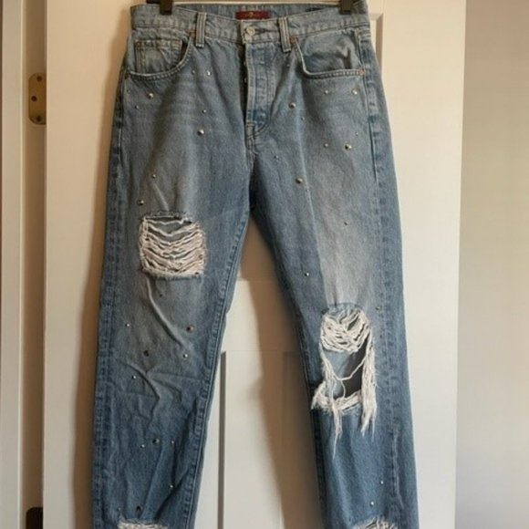 7 FOR ALL MANKIND Josefina Distressed Studded Boyfriend Jeans - Picture 2 of 8